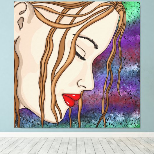 Digitale kunst | Sad Lady Deep in gedachte Canvas Afdruk (Insitu (Houten vloer))