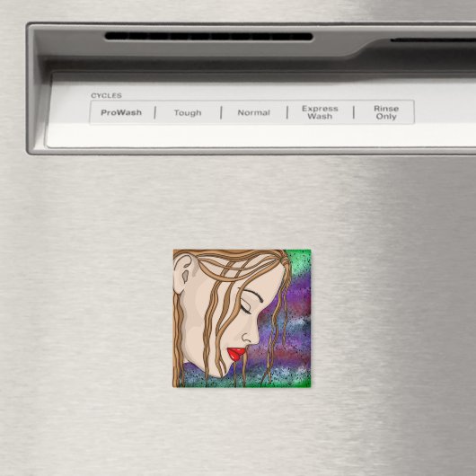 Digitale kunst | Sad Lady Deep in gedachte Magneet (Insitu (Vaatwasser))