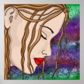 Digitale kunst | Sad Lady Deep in gedachte Poster (Voorkant)