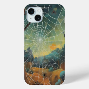 Digitale kunst, spinnenweb, spinnen iPhone 15 mini hoesje