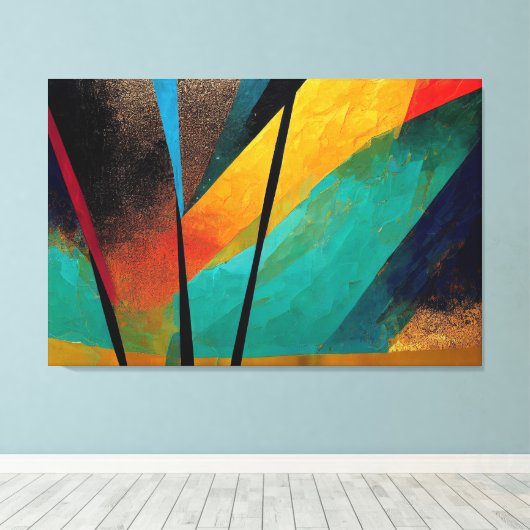 Digitale kunst van Abstract Sinaasappel & zwart vo Canvas Afdruk (Insitu (Houten vloer))