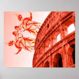 Digitale kunst van Colosseum en beelden / beeldhou Poster