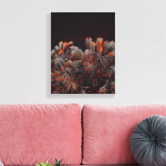 Digitale kunst van dennenbomen met oranje kleurvle canvas afdruk (Insitu (Woonkamer))