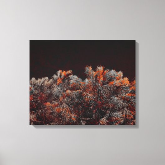 Digitale kunst van dennenbomen met oranje kleurvle canvas afdruk (Voorkant)