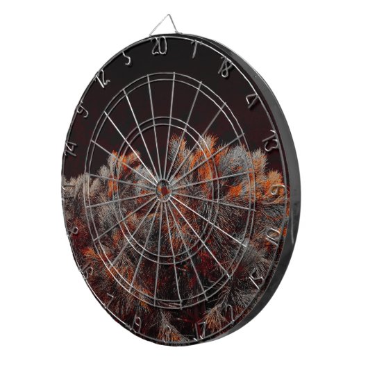 Digitale kunst van dennenbomen met oranje kleurvle dartbord (Voorkant Rechts)