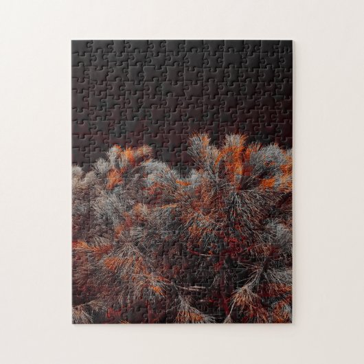 Digitale kunst van dennenbomen met oranje kleurvle legpuzzel (Verticaal)