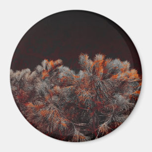 Digitale kunst van dennenbomen met oranje kleurvle magneet