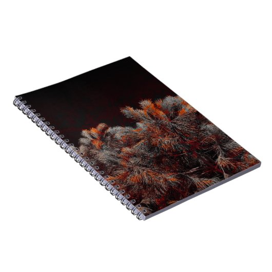 Digitale kunst van dennenbomen met oranje kleurvle notitieboek (Rechterzijde)