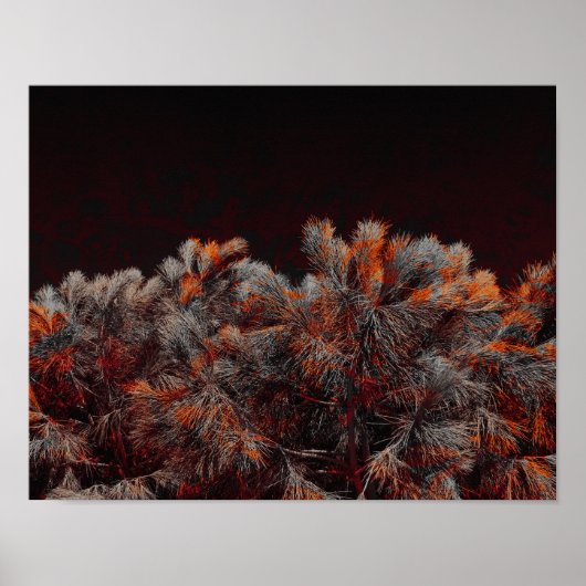 Digitale kunst van dennenbomen met oranje kleurvle poster (Voorkant)