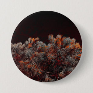 Digitale kunst van dennenbomen met oranje kleurvle ronde button 7,6 cm
