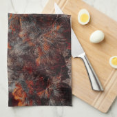 Digitale kunst van dennenbomen met oranje kleurvle theedoek (Quarter Fold)