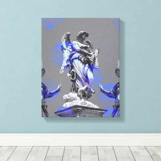 Digitale kunst van sculpturen blauwe penseelstreke canvas afdruk (Insitu (Houten vloer))