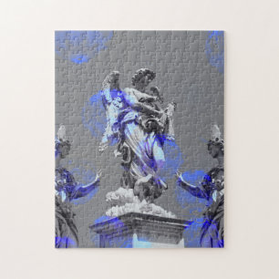 Digitale kunst van sculpturen blauwe penseelstreke legpuzzel