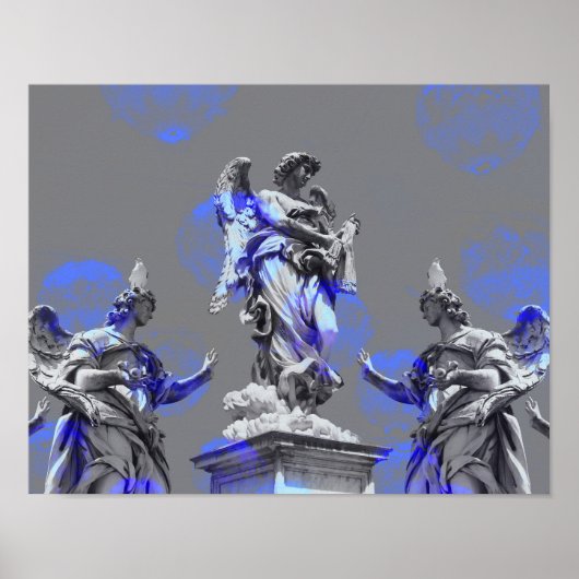 Digitale kunst van sculpturen blauwe penseelstreke poster (Voorkant)