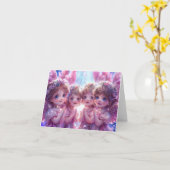 Digitale kunst van vier kleine engelen kaart (Gele Bloem)