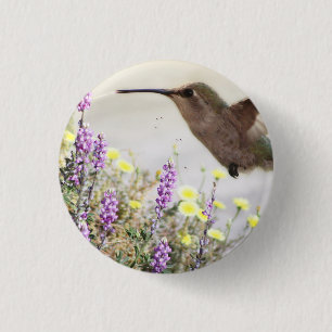 Digitale kunst voor mensvogels en wilde bloemen ronde button 3,2 cm