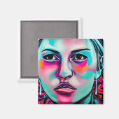 Digitale Kunst Vrouwen Gezicht AI Generated Lady's Magneet (Voorkant / Achterkant)