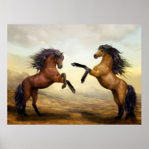 Digitale kunst, wilde paarden die opgroeien op ach poster