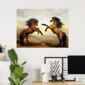 Digitale kunst, wilde paarden die opgroeien op ach poster (Thuiskantoor)