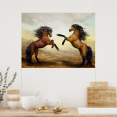 Digitale kunst, wilde paarden die opgroeien op ach poster (Keuken)