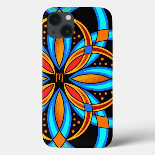 digitale kunstblauw oranje mandala monogrammen Case-Mate iPhone case (Achterkant)