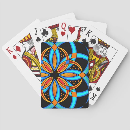 digitale kunstblauw oranje mandala monogrammen pokerkaarten (Achterkant)
