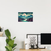 Digitale kunstillustratie van een rivier en maan poster (Thuiskantoor)