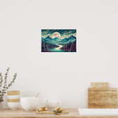 Digitale kunstillustratie van een rivier en maan poster (Keuken)