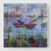 Digitale kunstklok met wijnindrukking vierkante klok (Voorkant)