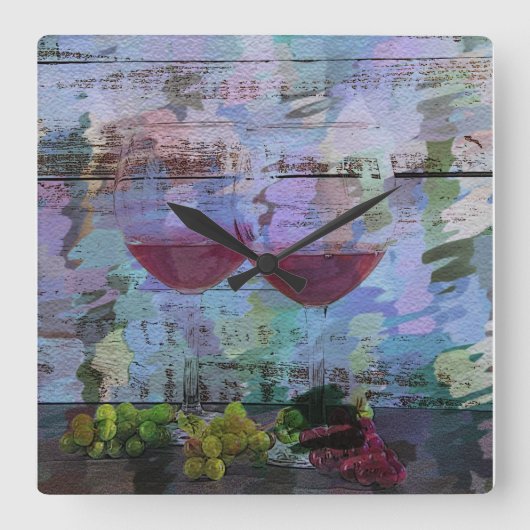 Digitale kunstklok met wijnindrukking vierkante klok (Voorkant)