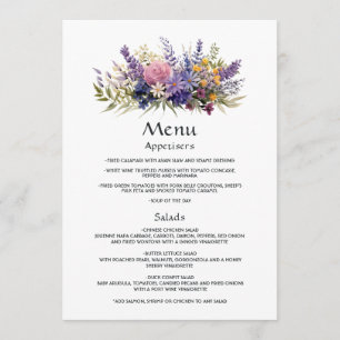Digitale Lavendel Bloemen Bruiloft Menu