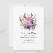 Digitale Lavendel Bloemen Bruiloft Save The Date (Voorkant)