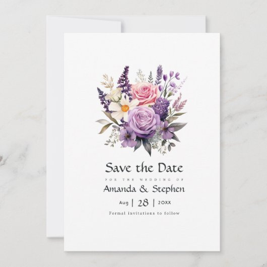 Digitale Lavendel Bloemen Bruiloft Save The Date (Voorkant)