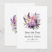 Digitale Lavendel Bloemen Bruiloft Save The Date (Voorkant / Achterkant)