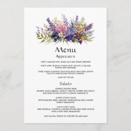 Digitale lavendel bloemige bruiloft menu
