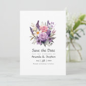 Digitale lavendel bloemige bruiloft save the date (Staand voorkant)
