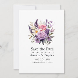 Digitale lavendel bloemige bruiloft save the date