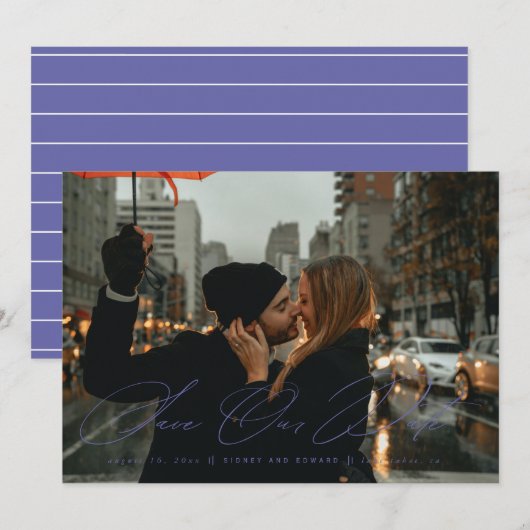 Digitale lavender Modern sparen de Datum Foto Kaart (Voorkant / Achterkant)