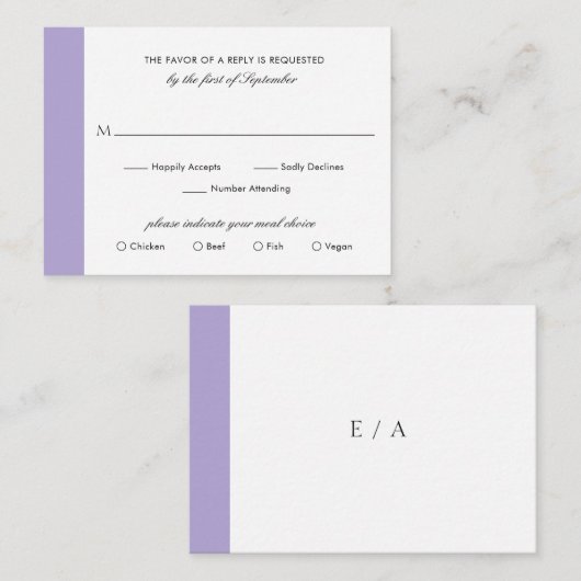 Digitale lavender Paars Weddenschap Mini RSVP-kaar Notitiekaartje (Voorkant / Achterkant)
