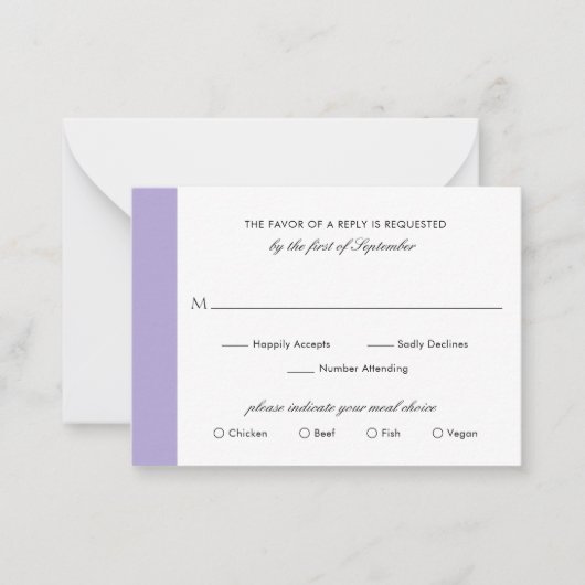 Digitale lavender Paars Weddenschap Mini RSVP-kaar Notitiekaartje (Voorkant)