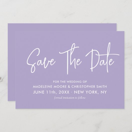 Digitale lavender QR-code met moderne kalligrafie Save The Date (Voorkant / Achterkant)