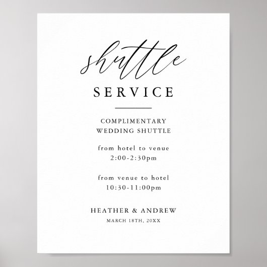 Digitale legant Wedding Shuttle Service Sign Poster (Voorkant)