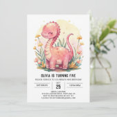 Digitale magische elegante dinosaurus meisje verja kaart (Staand voorkant)