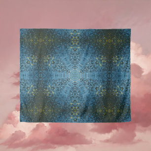 Digitale Mandala Blauw en Geel Wandkleed