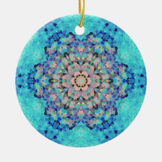 Digitale Mandala blauw en roze Keramisch Ornament (Voorkant)