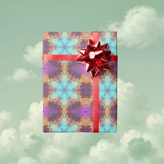 Digitale Mandala Blauw Geel en Paarse Cadeaupapier