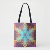Digitale Mandala Blauw Geel en Paarse Tote Bag (Voorkant)