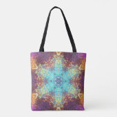 Digitale Mandala Blauw Geel en Paarse Tote Bag (Achterkant)