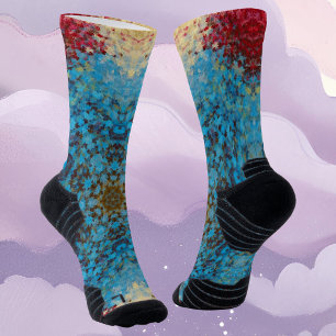 Digitale Mandala Blauw Rood en Geel Sokken