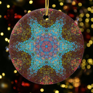 Digitale Mandala Blauw Rood en Groen Keramisch Ornament